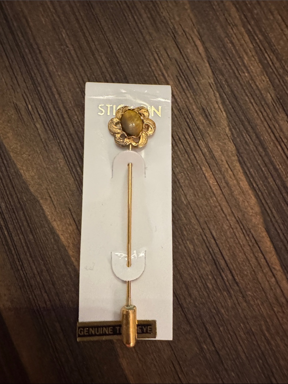 Gold Flower Stick Pin with Brown Stone - NWT